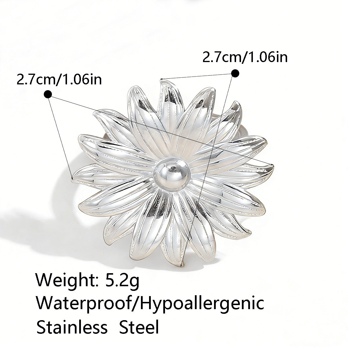 Women's Daisy Open Stainless Steel Sunflower Titanium Ring