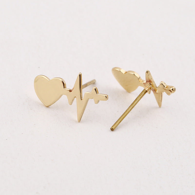 Love Heart Peach Couples Ecg Ear Bone Stud Earrings