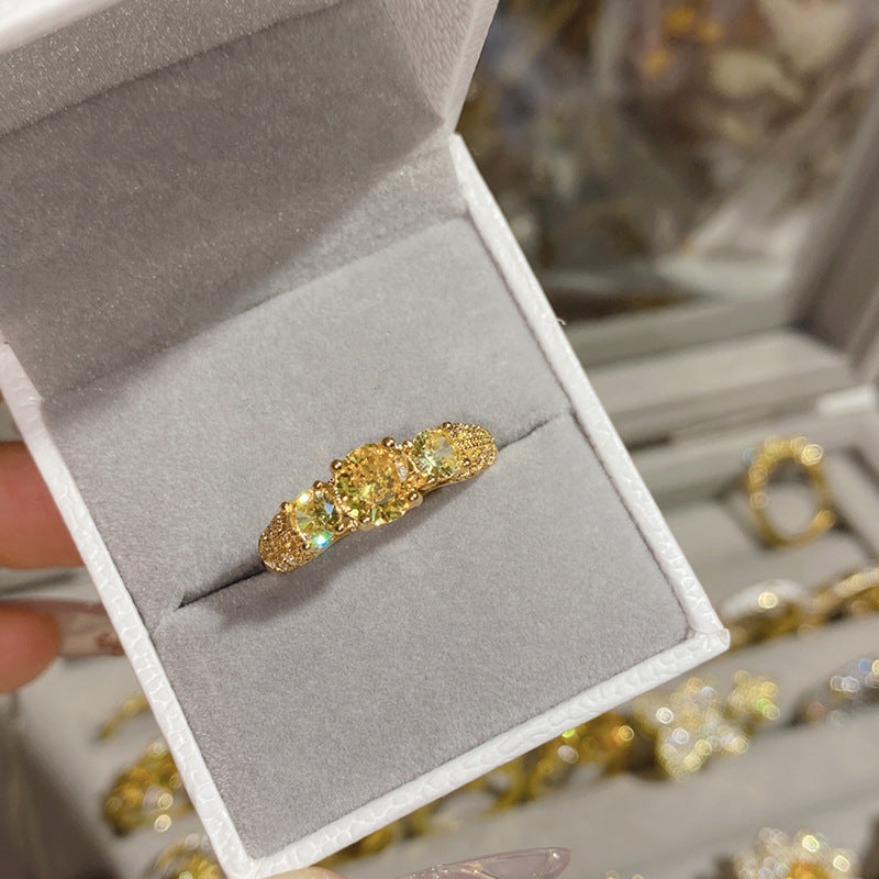 Camellia Fashion Romantic French Golden Rhinestone Gold Plated Ring