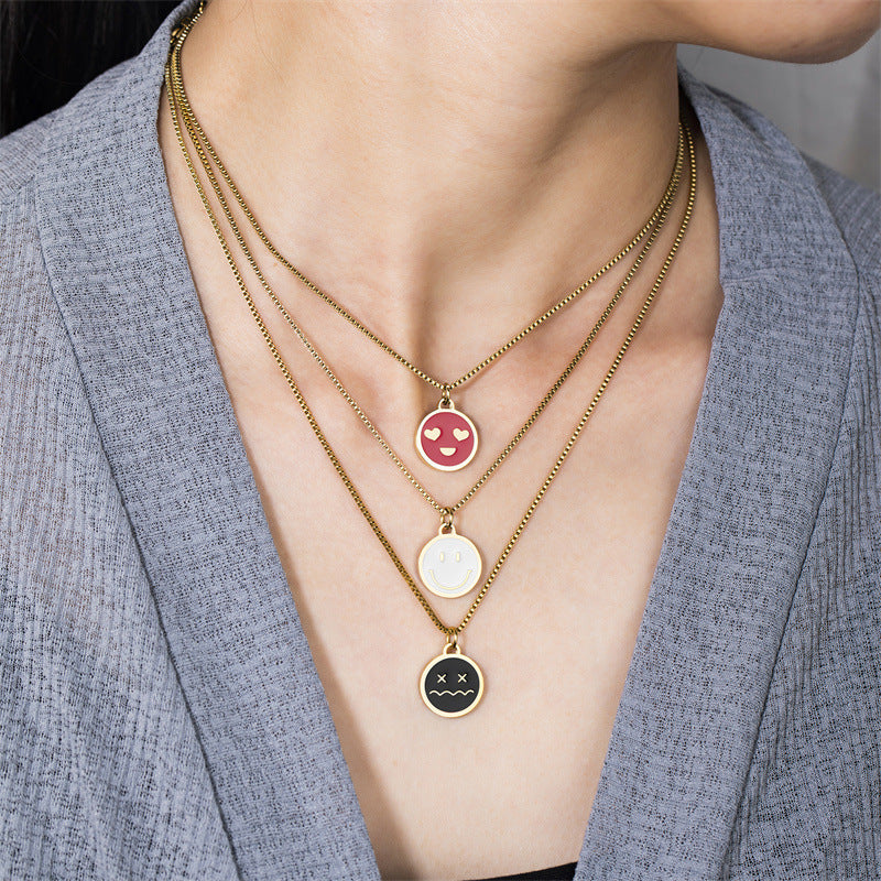 Women's Fashion Style Smiley Face Expression Round Plate Pendants