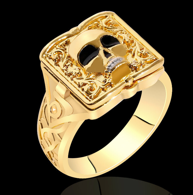 Ornament Golden Skull Carved Pattern Fashion Rings