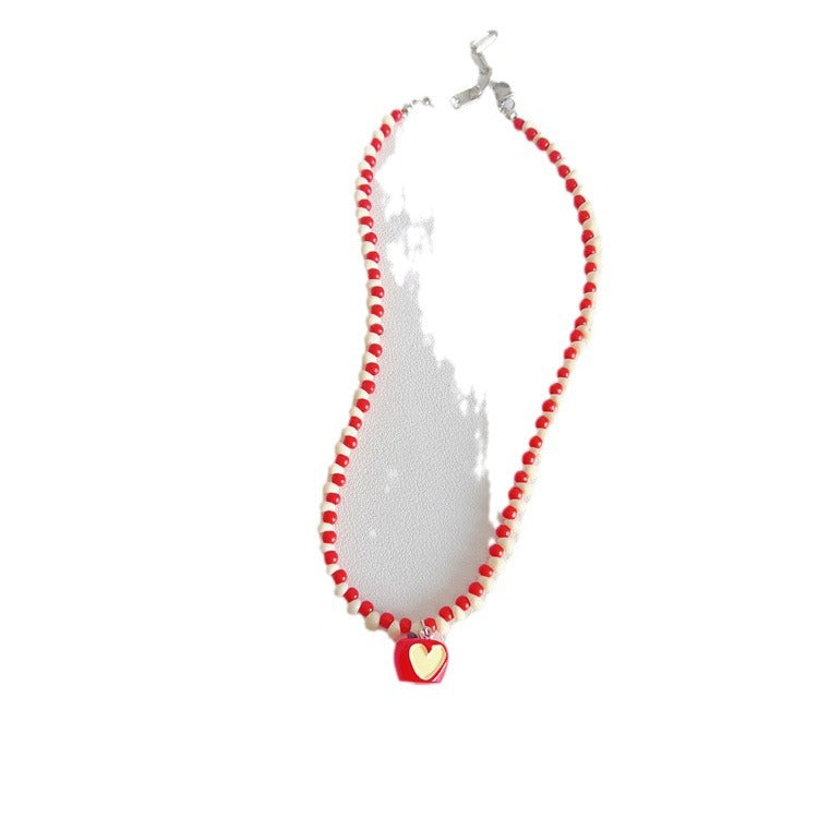 Women's Korean Style Little Apple Red White Beaded Bead Sweet Necklaces