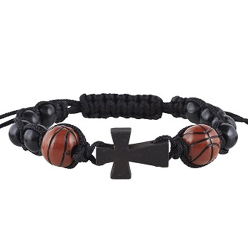 Men's Sports Style Football Wooden Cross Black Bracelets