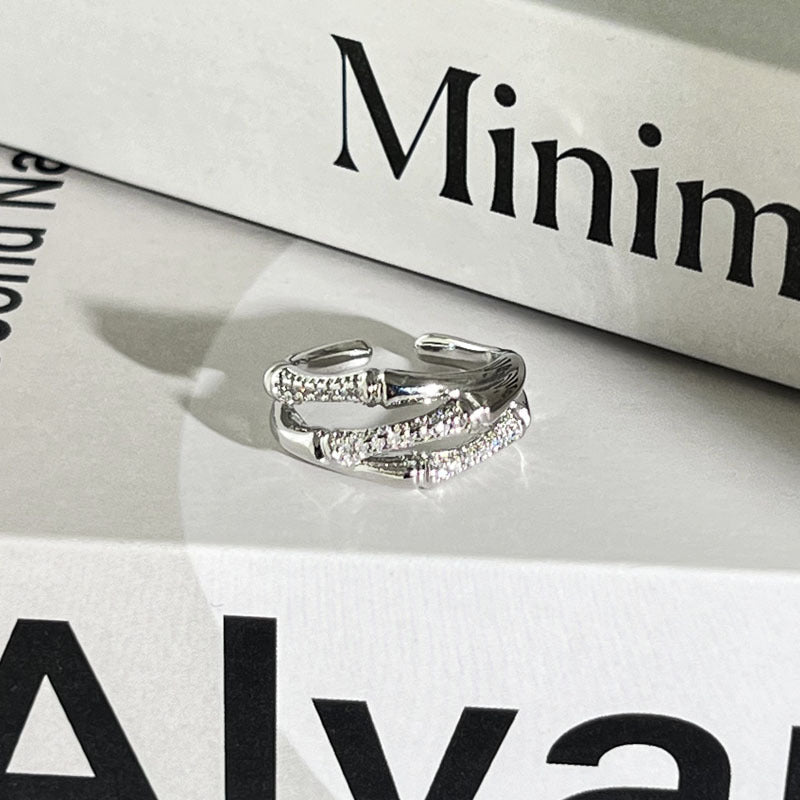 Diamond Flower Language Light Luxury Mix Match Personality Bow Tie Ring