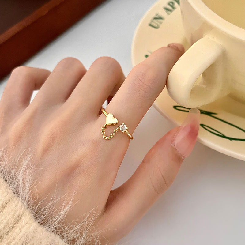 Light Luxury High-grade Heart-shaped Tassel Zircon Rings