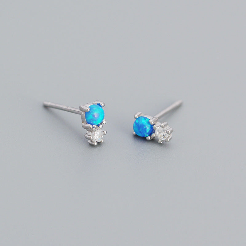 Women's Minimalist Opal Sier Geometric Diamond Synthetic Earrings