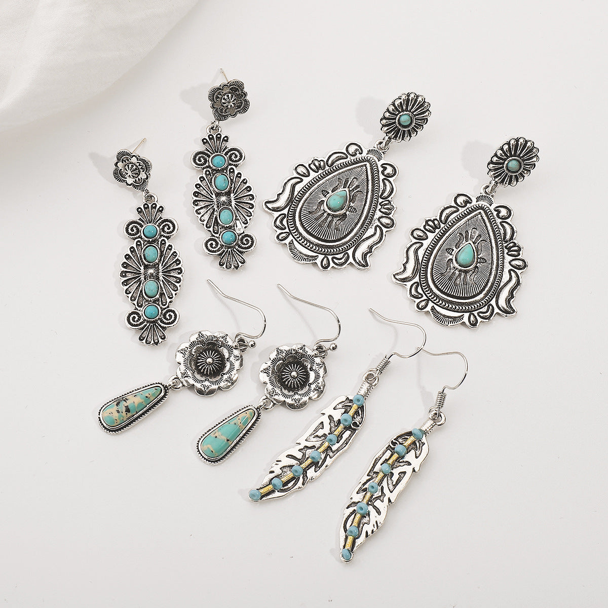 Artistic Carved Antique Sier Bohemian Ethnic Style Earrings
