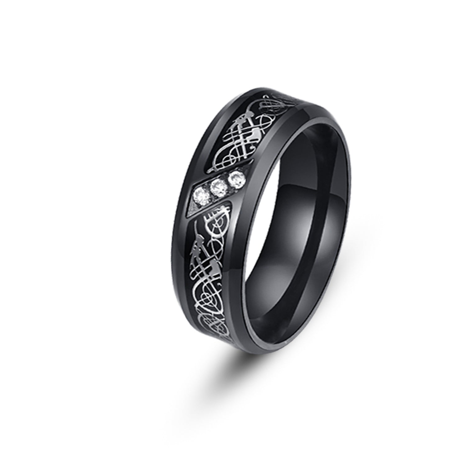 Men's Diamond Stainless Steel Carbon Fiber Titanium Ring