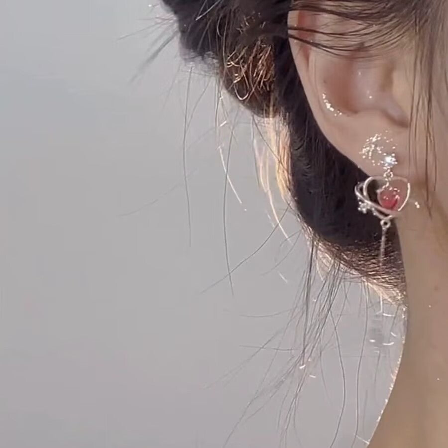 Super Fairy Heart Water Drops Zircon Long Sweet Elegance Exquisite Stud Earrings