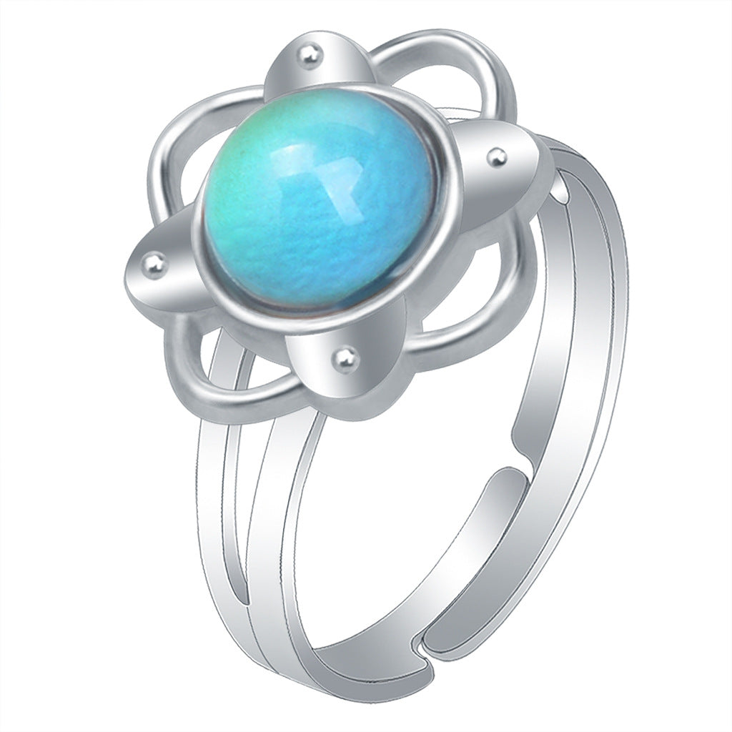 Women's Retro Oval Round Gem Temperature Change Adjustable Ring
