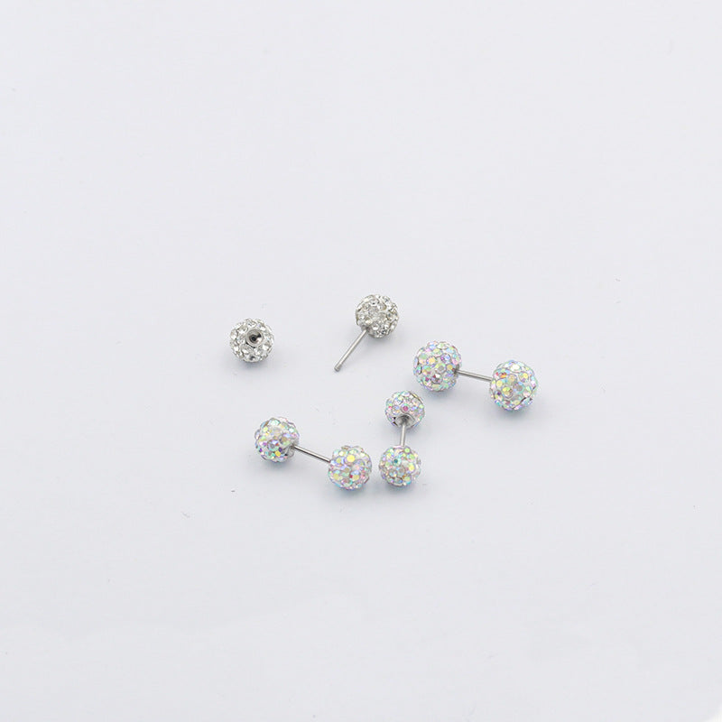 Steel Double-headed Thread Full Diamond Piercing Elegant Stud Earrings