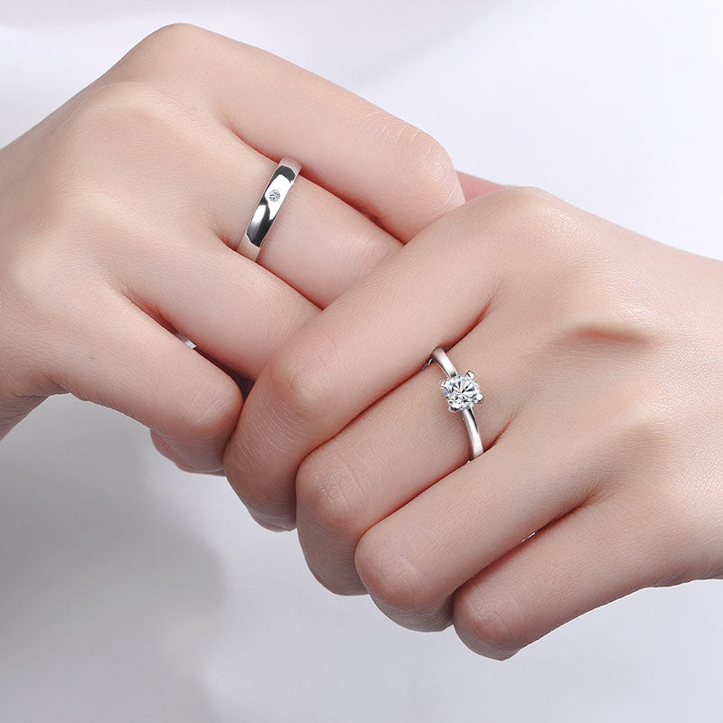 Sterling Sier Zircon Couple Design Simple Rings