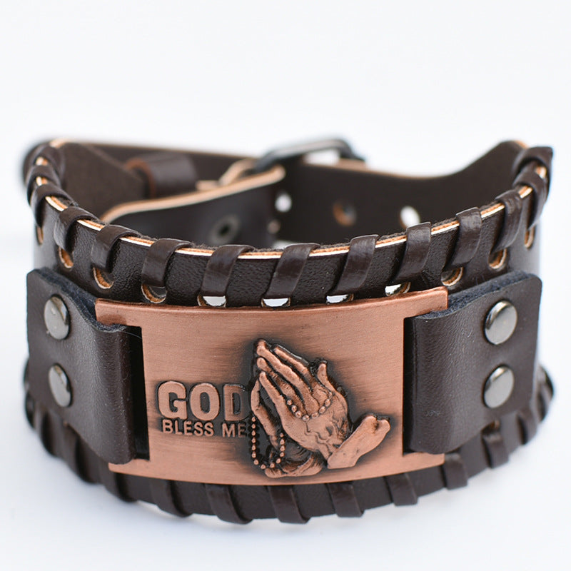Men's Retro Viking Totem Leather Wolf Head Bear Claw Gossip Lucky Bracelet
