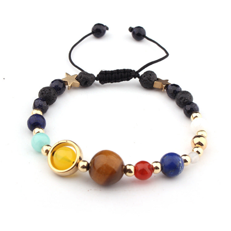 Women's Stone Elastic String Eight Planets Solar System Blue Bracelets