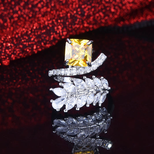 Women's Fashion Personalized Yellow Diamond Index Finger Ice Flower Rings