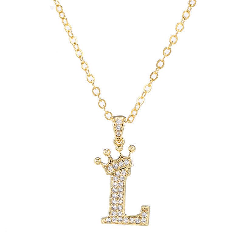 Zircon Crown English Letter Design Gold Clavicle Necklace