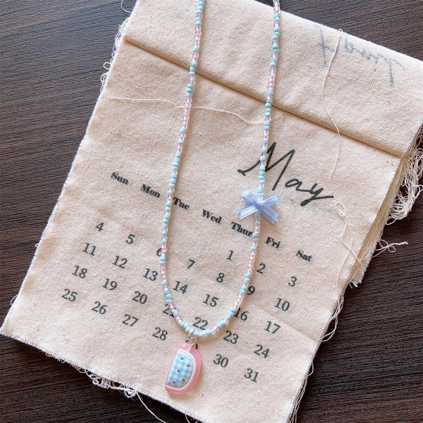 Seaside Style Colorful Beaded Bow Clavicle Chain Necklace