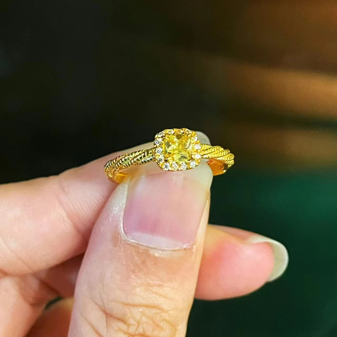 Light Luxury Citrine Diamond Female Design Open Adjustable Rings