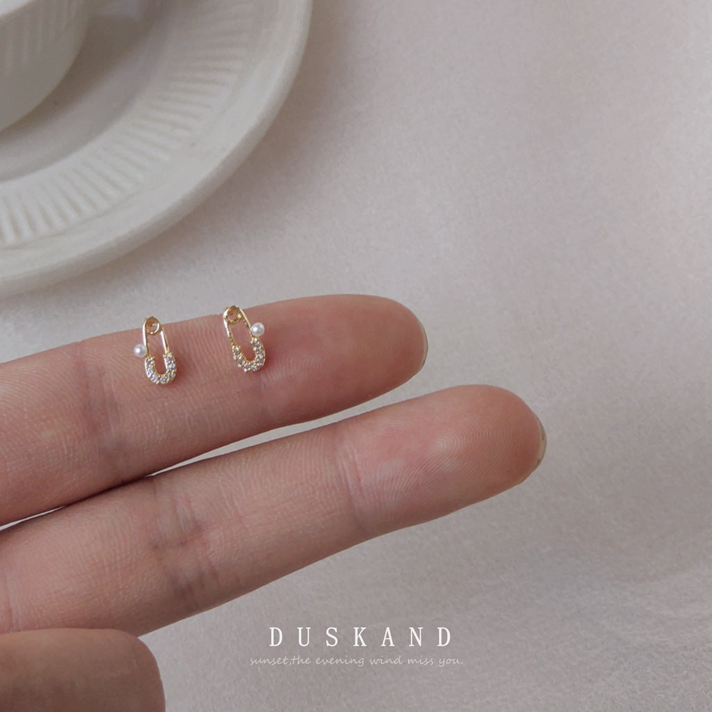 Needle Plated Real Gold Micro Inlaid Zircon Pin Earrings
