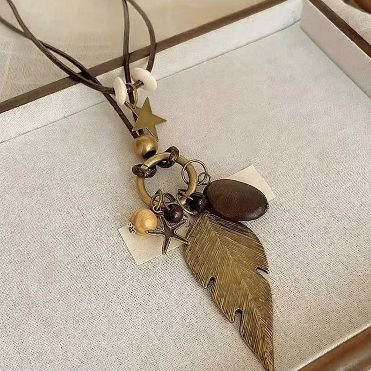 Women's Chinese Zen Retro Long Feather Bohemian Ethnic Style Double Layer Necklaces