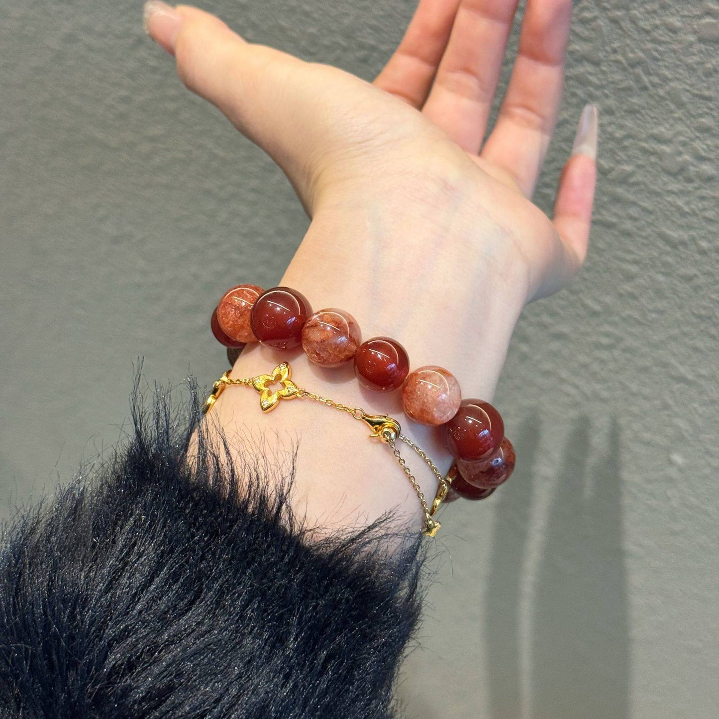 Head Plastic Flower Natural Crystal Design Black Gold Super Lucky Bracelets
