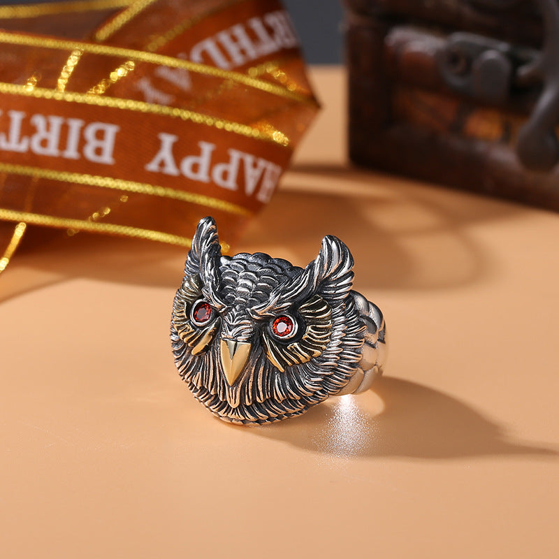 Men's Trendy Style Distressed Owl Domineering Personalized Forefinger For Light Luxury Ring