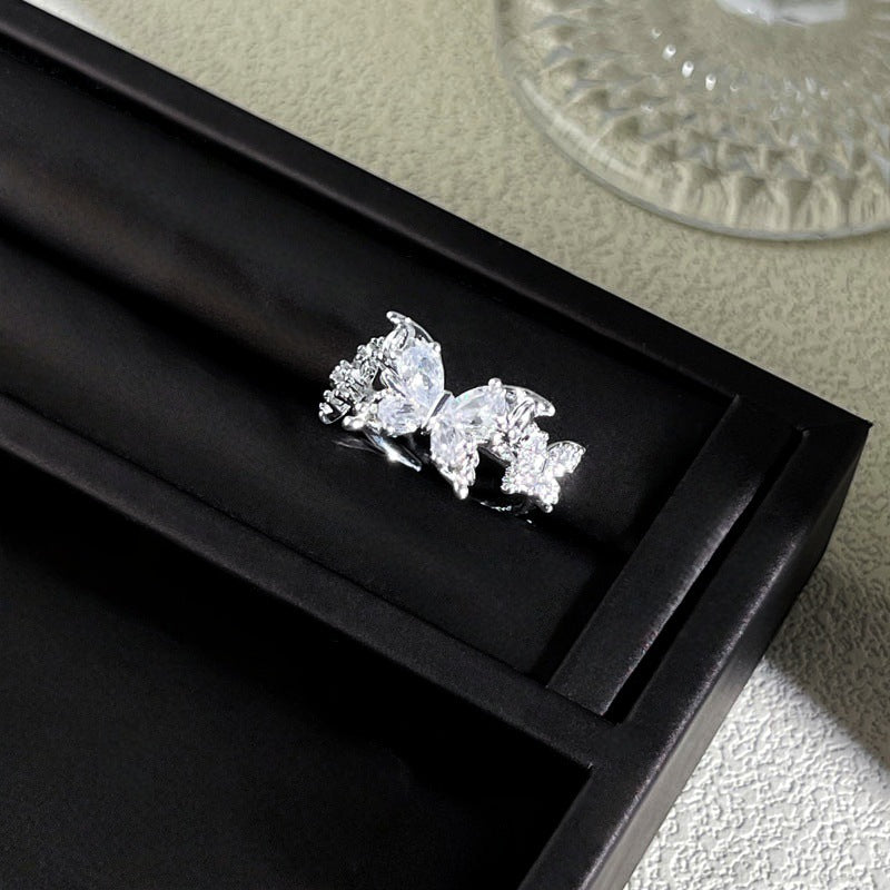 Sweet Style Niche Design Butterfly Flower Female Lace Hollow Out Ring