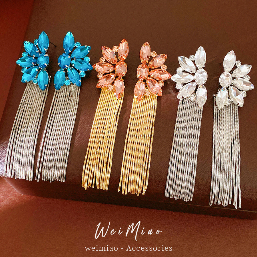 Sier Flower Tassel Light Luxury High-grade Earrings