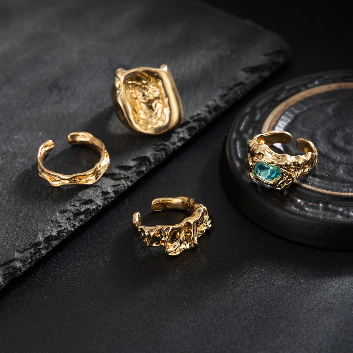 Men's Fashion Personality Pleated Lava Metal Gem Ring