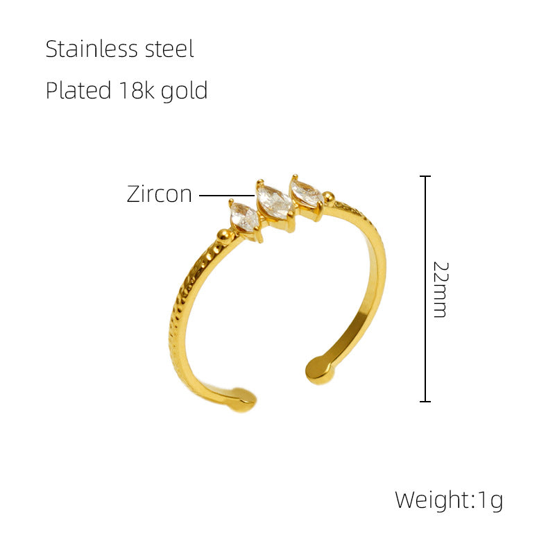 Women's Gold Stainless Steel Inlaid Zircon Geometric Fashion Titanium Opening Ring