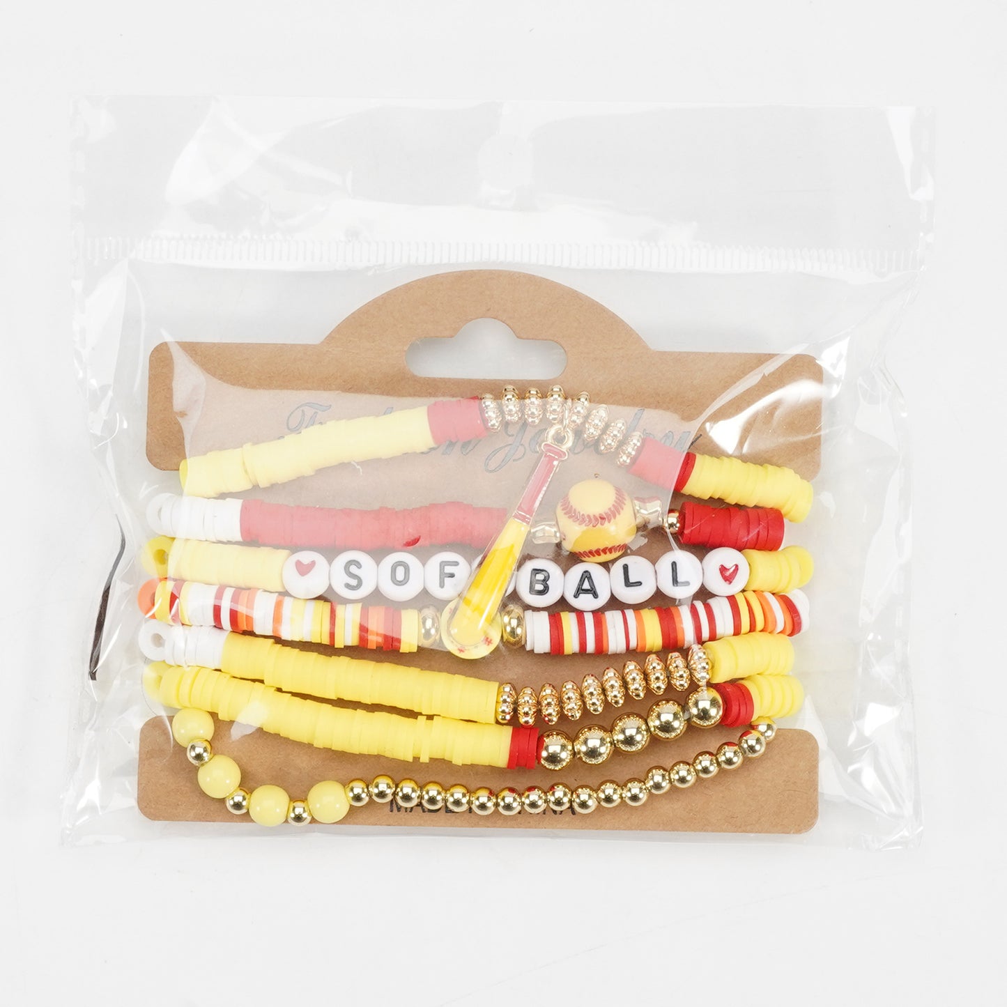 Softball Match Day Sports Beaded Stretch Bracelet