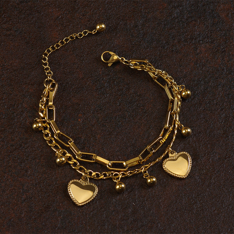 Layer Peach Heart Vintage Court Style Cold Wind Bracelets