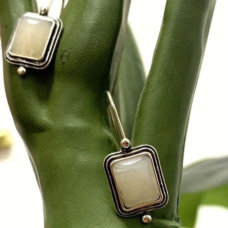 Luxury Natural Moonstone White Sapphire Drop Earrings