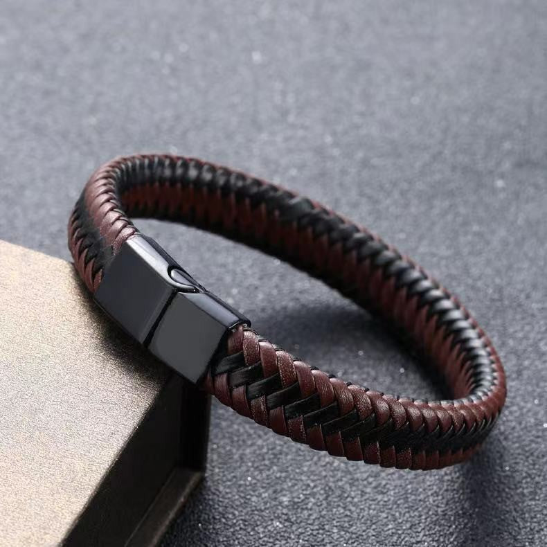 Men's Vintage Weave Leather Rope Magnetic Buckle Bracelets