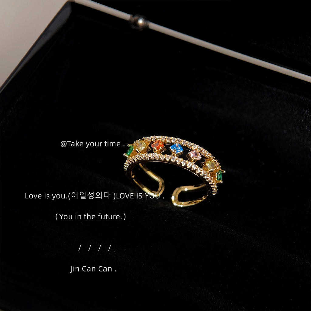 Women's Lux Colorful Rhombus Pattern Zircon Adjustable Rings