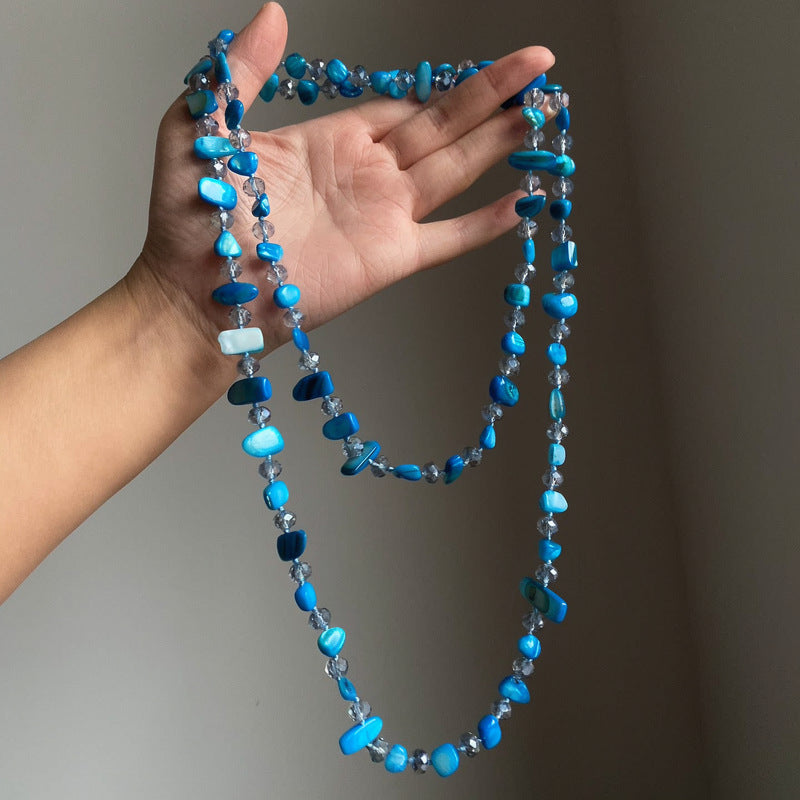Square Shell Glass Beaded High Profile Generous Simple Fashion Stacked Necklace