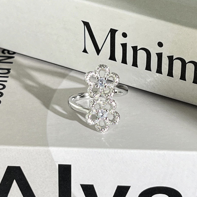 Diamond Flower Language Light Luxury Mix Match Personality Bow Tie Ring