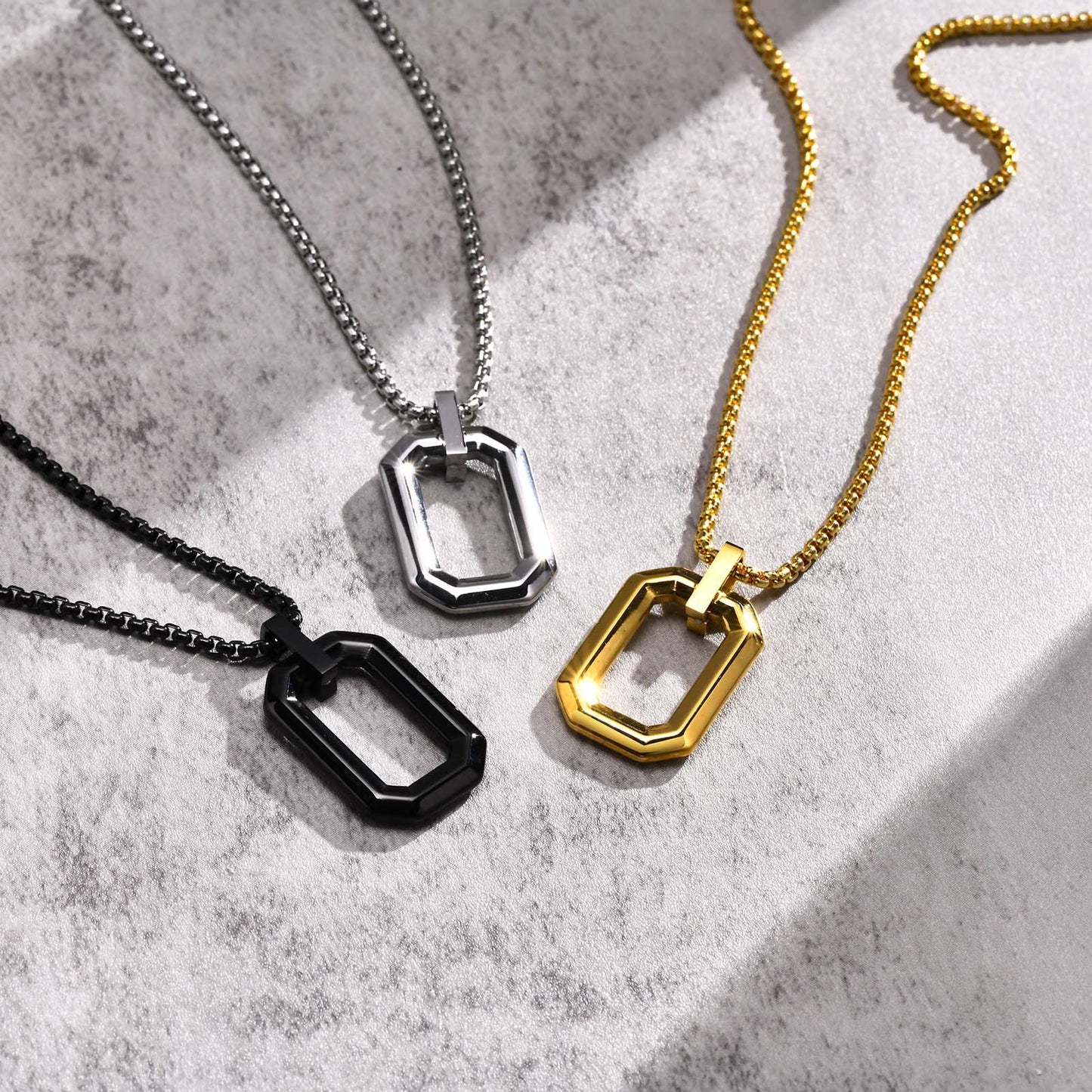 Men's Steel Geometric Oval Rectangular Diamond Simple Pendants