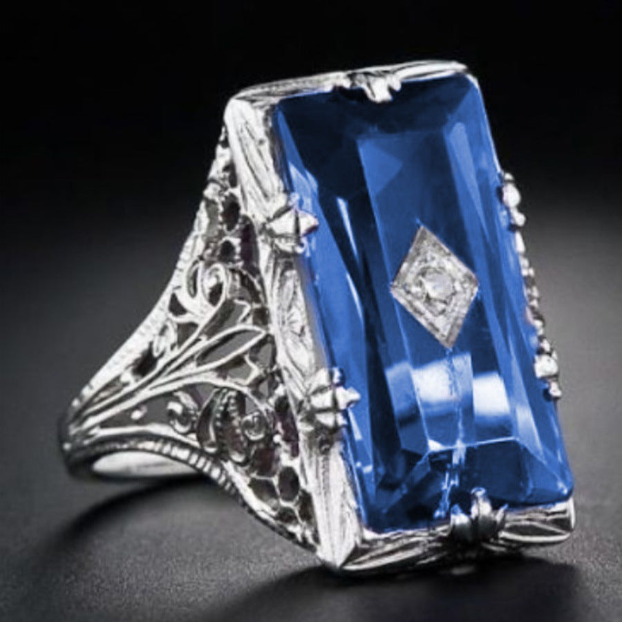 Chamfered Rectangular Purple Imitation Crystal Princess Rings