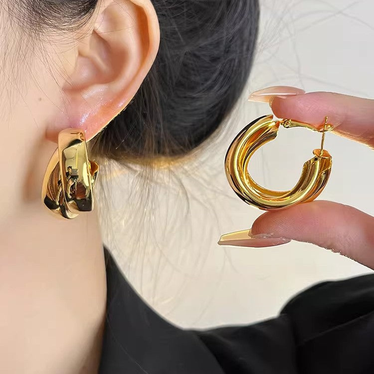 Style Geometric Metal Hoop France Designer Model Light Luxury High-grade Rings