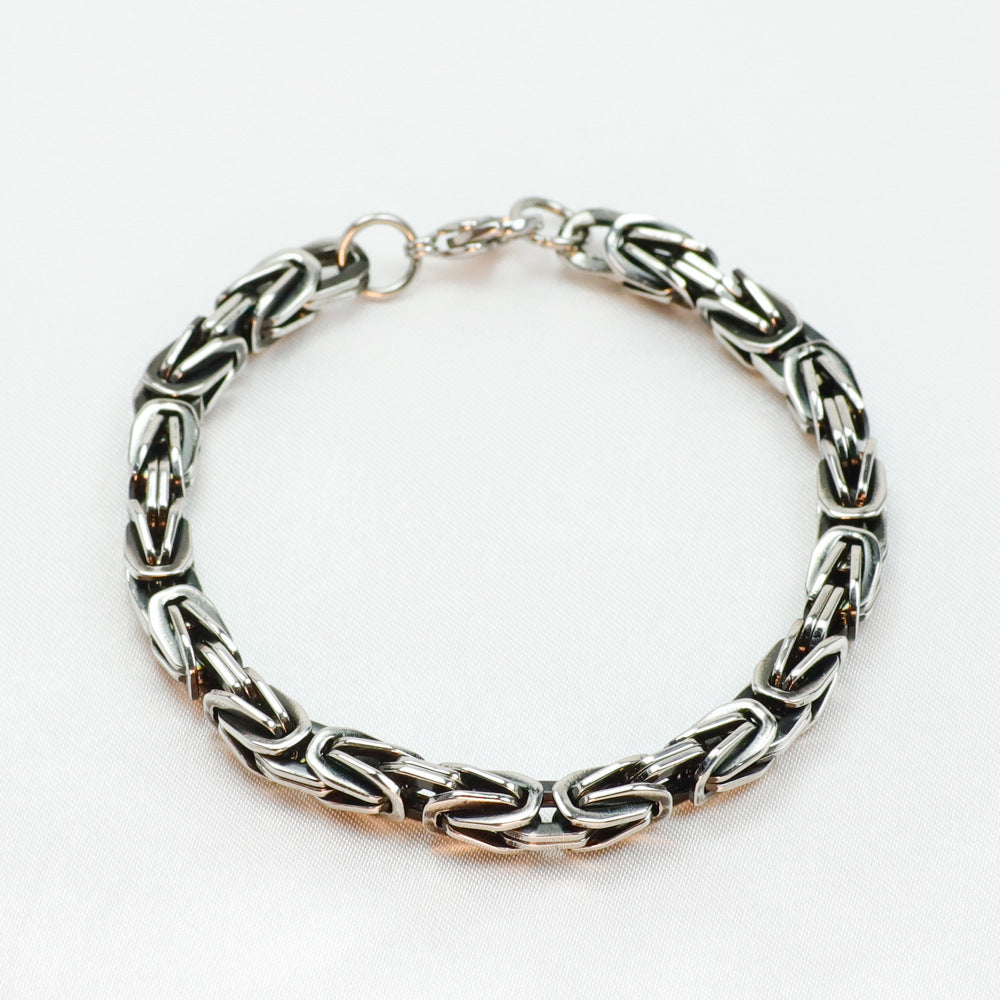 Men's Vintage Byzantine Chain Black Polished Hip Hop Square Titanium Steel Bracelet