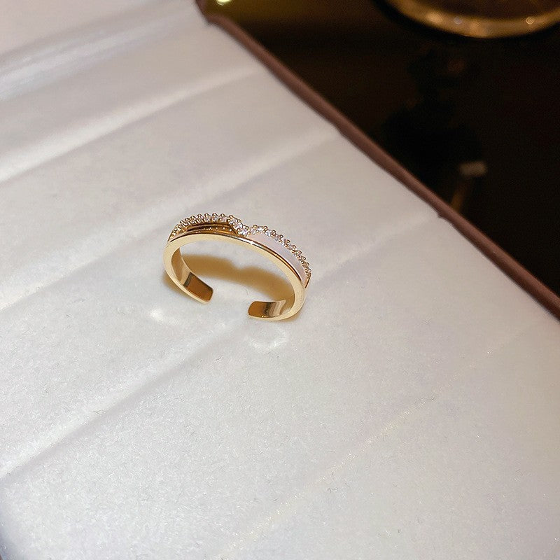 Real Gold Electroplated Zircon Buckle Light Luxury High Sense Index Ring