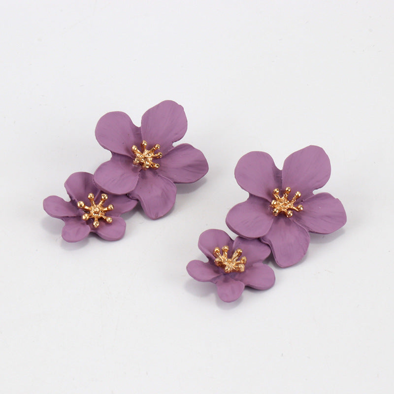 Fashion Personality Trend Multicolor Double Layer Flower Earrings
