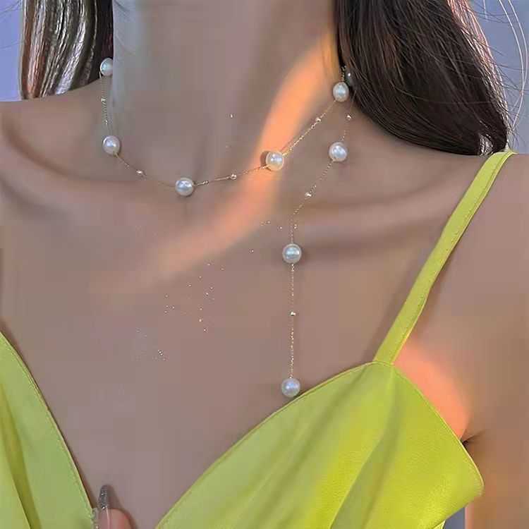 French Style Pearl Grace Tassel Clavicle Chain Necklace