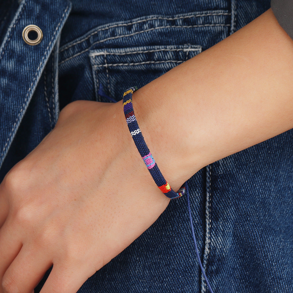 Colorful Bohemian Style Cotton Linen Fabric Woven Simple Carrying Bracelet