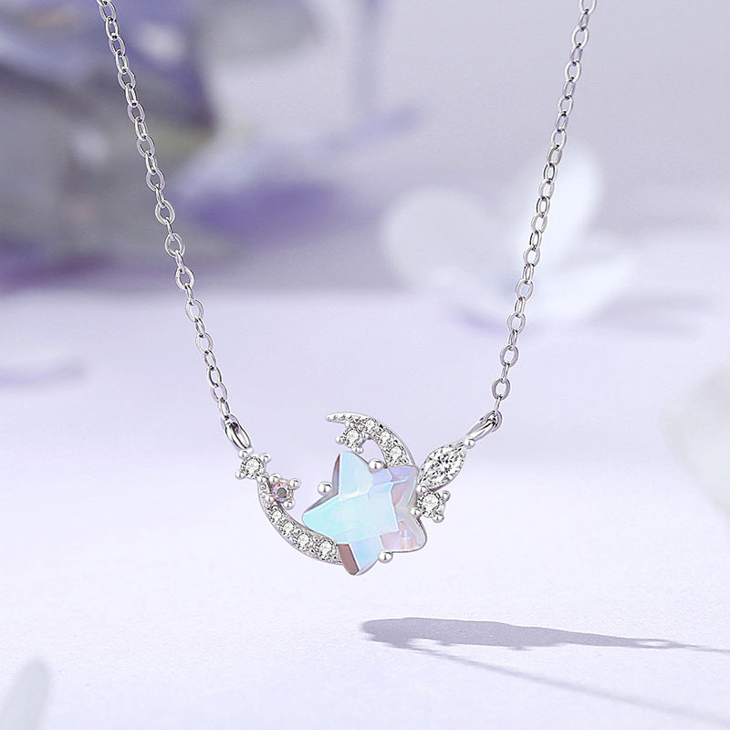 Women's Sterling Sier Korean Style Moonstone Clavicle Necklaces