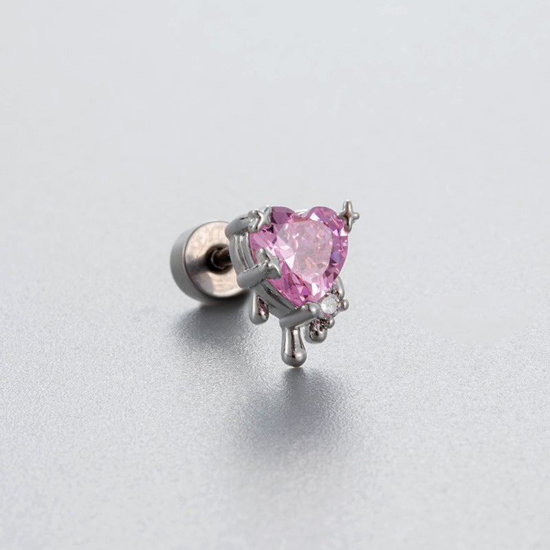 Ear Bone Screw Rod Pink Zircon Five-pointed Earrings