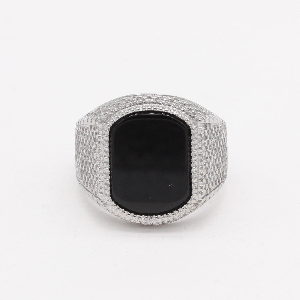 Men's Fashion Simple Black Onyx Titanium Steel Ring