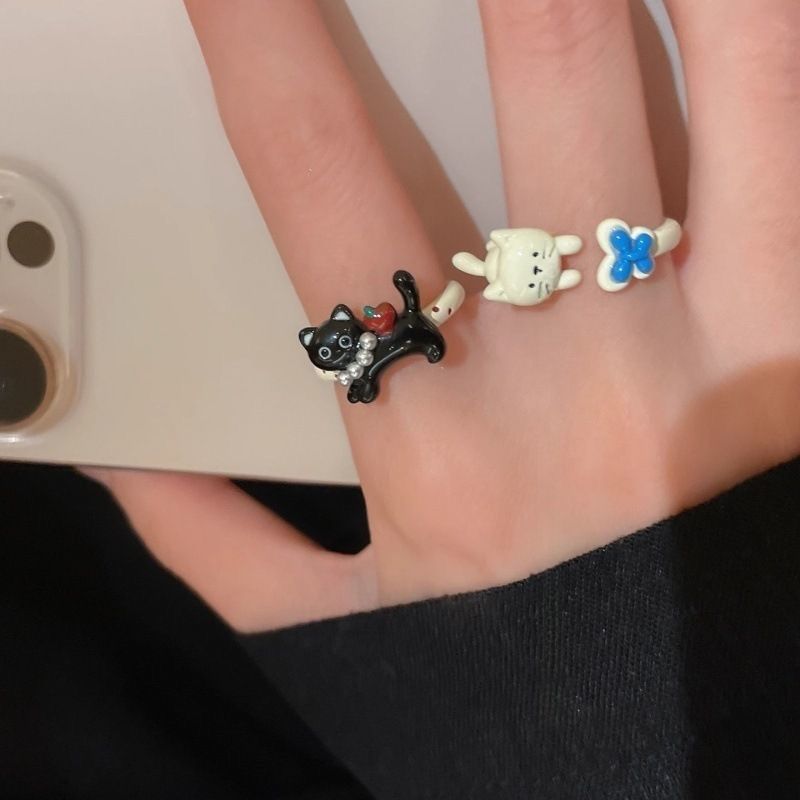 Pet Cat Open Female Fun Cartoon Animal Index Finger Unique Ring