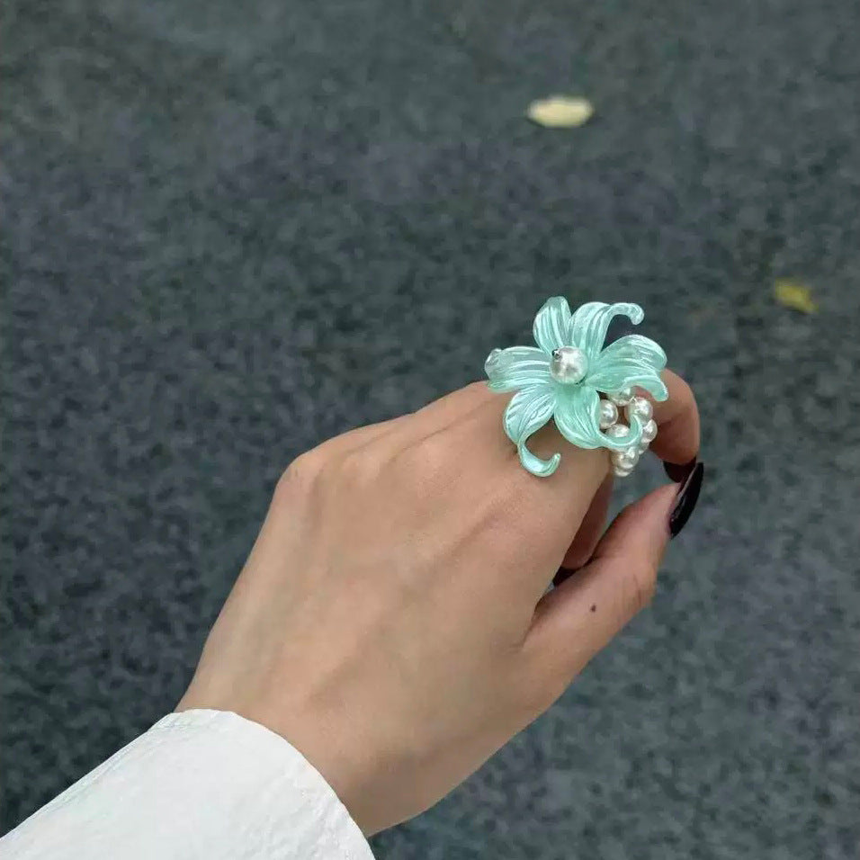 Women's Design Mint Green Flower-de-luce Pearl High-grade Clavicle Necklaces